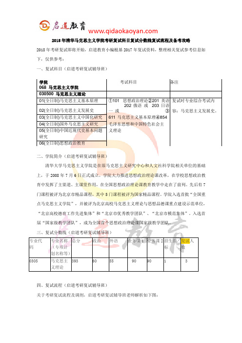 2018年清华马克思主义学院考研复试科目复试分数线复试流程及备考攻略