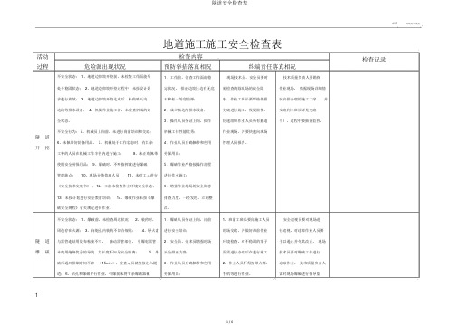 隧道安全检查表