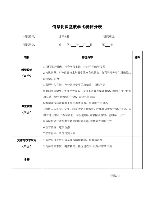 信息化课堂教学比赛评分表