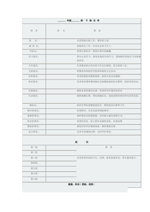 小学班级干部名单