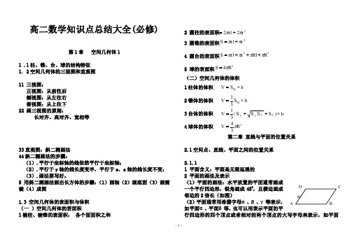 高二数学知识点总结大全(必修)