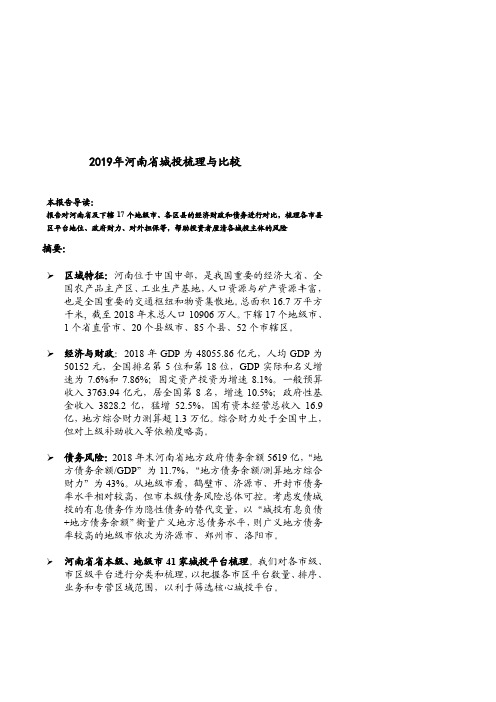 2019年河南省城投梳理与比较