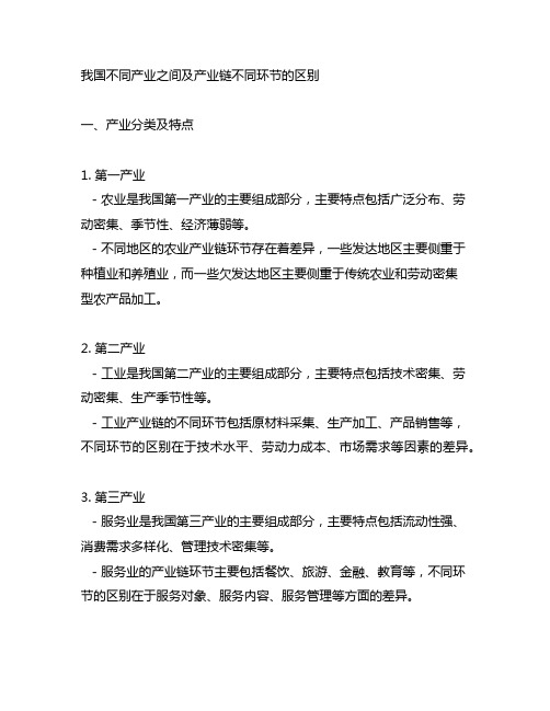 我国不同产业之间及产业链不同环节的区别