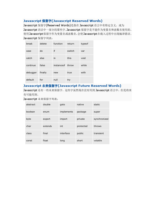 Javascript保留字+关键字总结