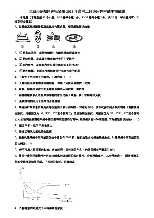 北京市朝阳区达标名校2018年高考二月适应性考试生物试题含解析