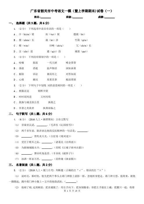 广东省韶关市中考语文一模(暨上学期期末)试卷(一)