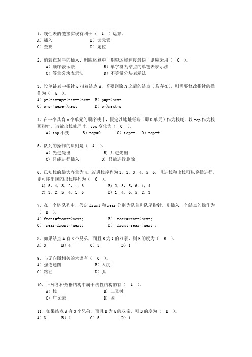 2015青海省数据结构与算法试题及答案