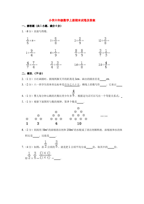 【5套打包】无锡市小学六年级数学上期末考试单元测试题及答案(1)