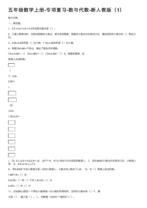 五年级数学上册-专项复习-数与代数-新人教版（1）