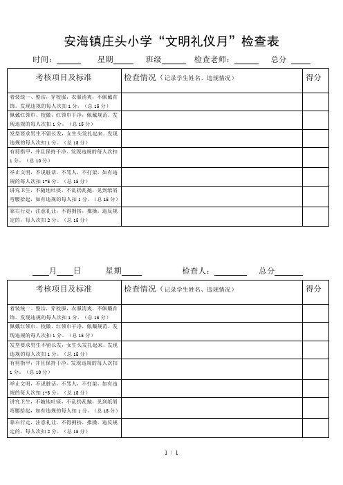 学生一日常规检查表(文明礼仪)