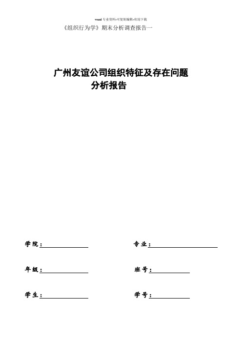 组织行为学公司组织特征及存在问题分析报告