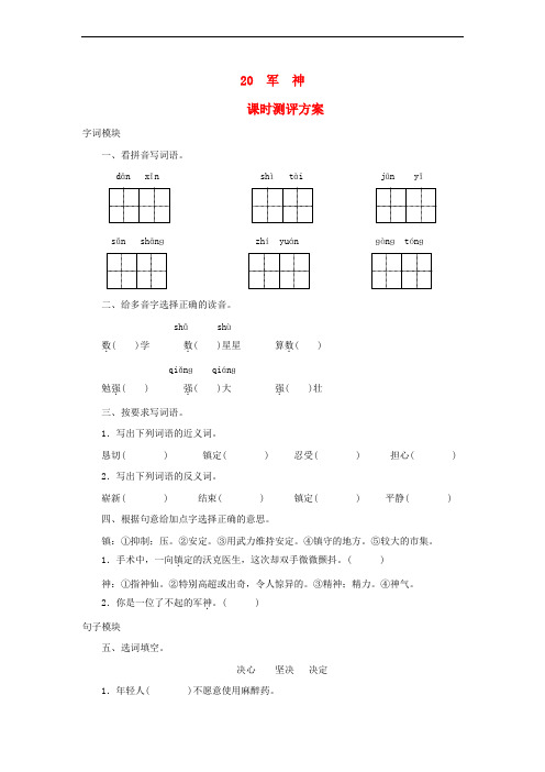 三年级语文上册 课时测评20 军神 苏教版