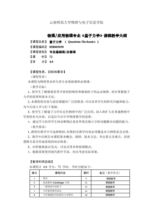 量子力学 教学大纲