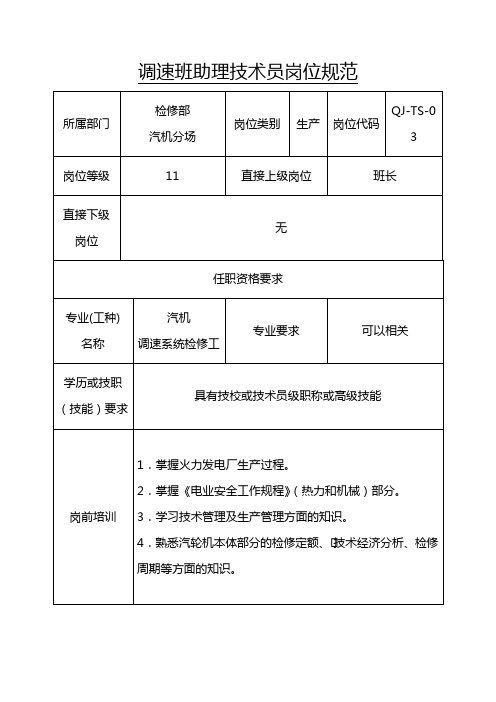 助理技术员岗位规范