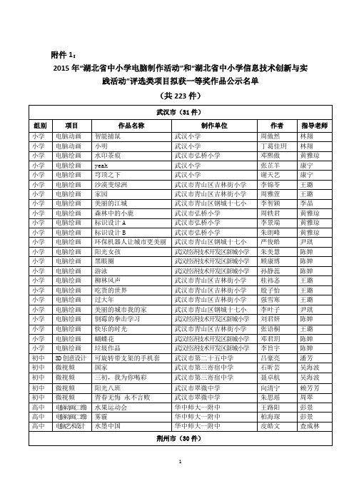 2015NOC一等奖公示名单