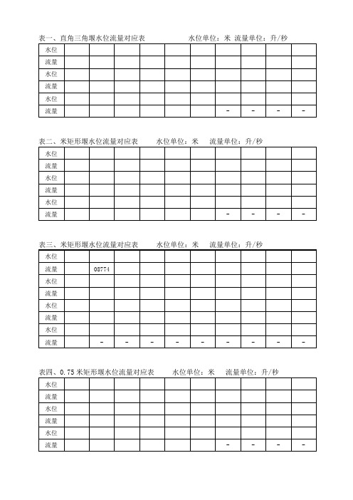 流量水位对应关系表