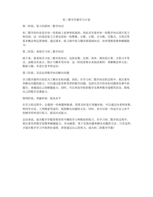 初二数学学霸学习计划