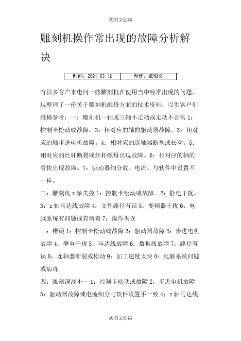 雕刻机操作常出现的故障分析解决之欧阳文创编