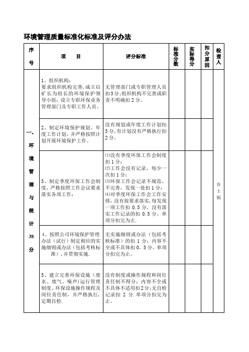 环境管理质量标准化标准及评分办法【整理精品范本】