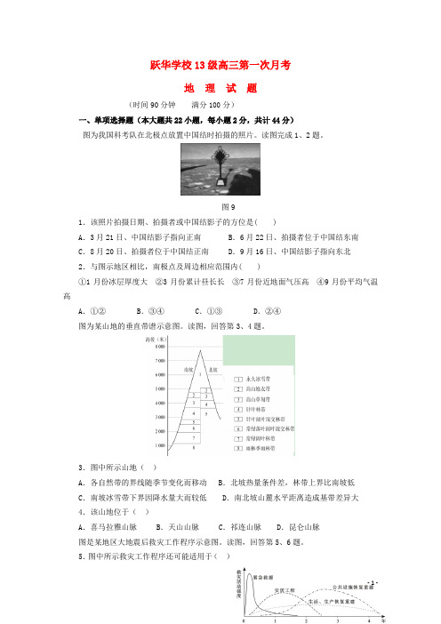 山东省德州市跃华学校2016届高三地理上学期10月月考试题