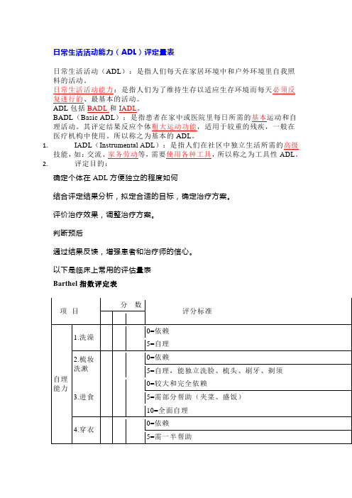 日常生活活动能力(ADL)评定量表