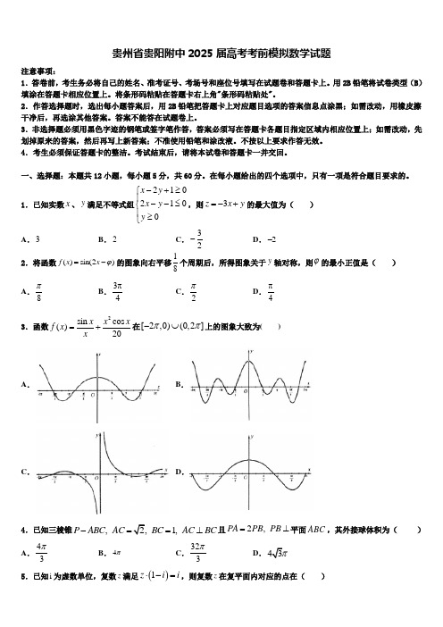 贵州省贵阳附中2025届高考考前模拟数学试题含解析