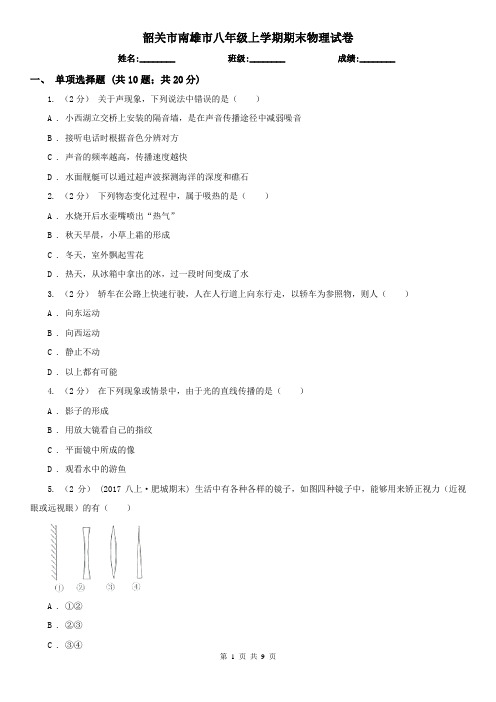 韶关市南雄市八年级上学期期末物理试卷