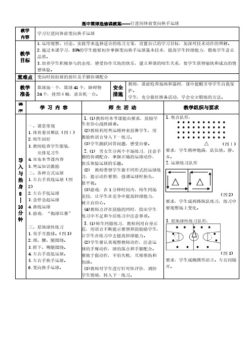 高中篮球选修课教案----行进间体前变向换手运球