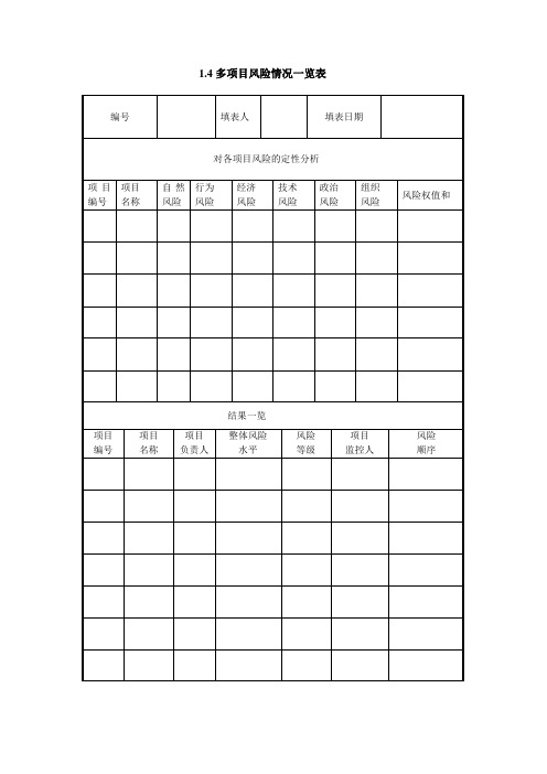 PMP资料多项目风险情况一览表