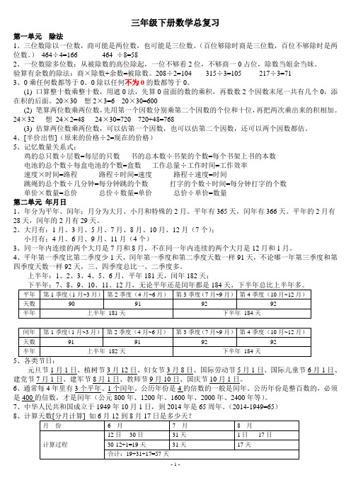 苏教版数学三年级下册知识点