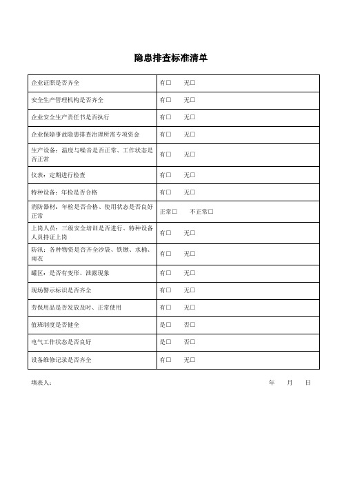 隐患排查标准清单