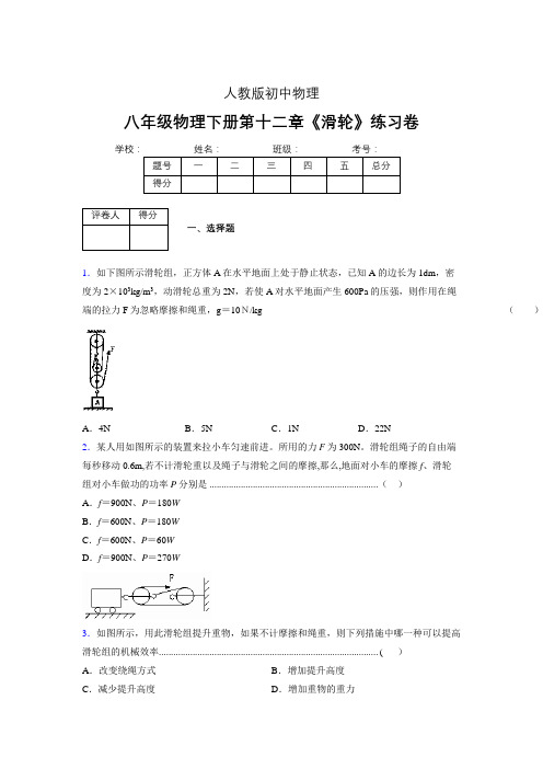 (中考)物理《滑轮》专项模拟练习(含答案) (261)