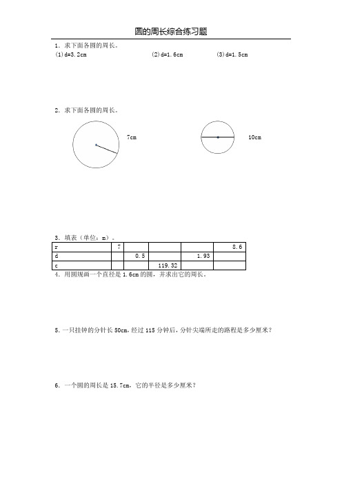 圆的周长综合练习题5