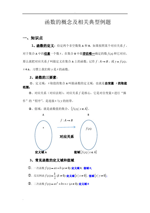 函数的概念及相关典型例题