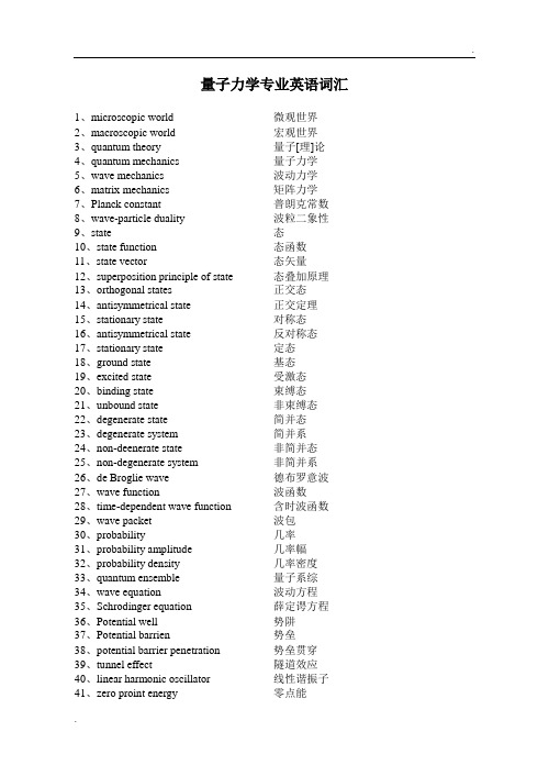 量子力学英语词汇