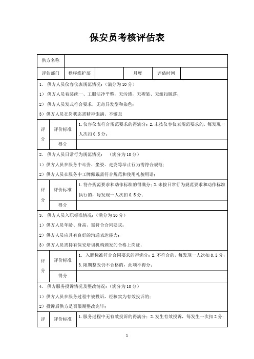 保安员考核评估表