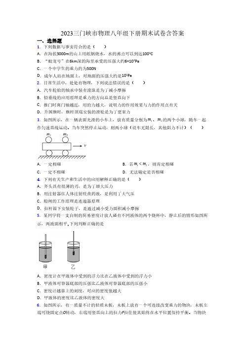 2023三门峡市物理八年级下册期末试卷含答案