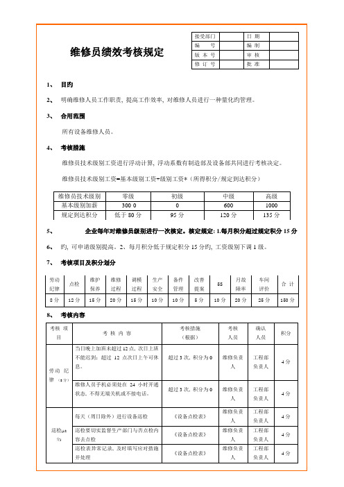 维修人员绩效考核规定