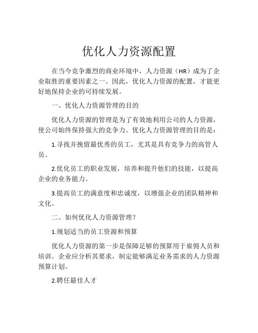 优化人力资源配置