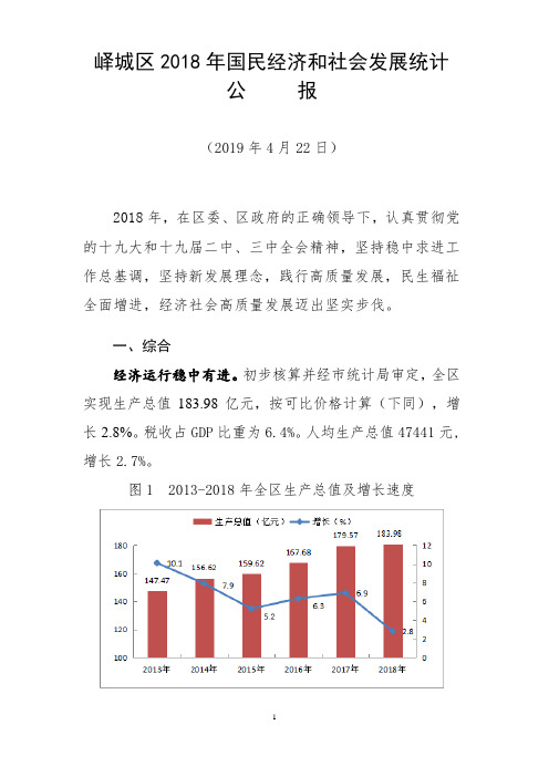 峄城区2018年国民经济和社会发展统计