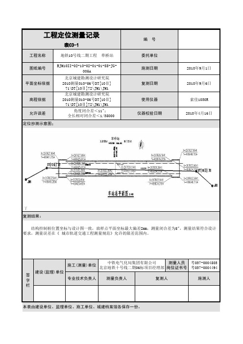 工程定位测量记录填写范例