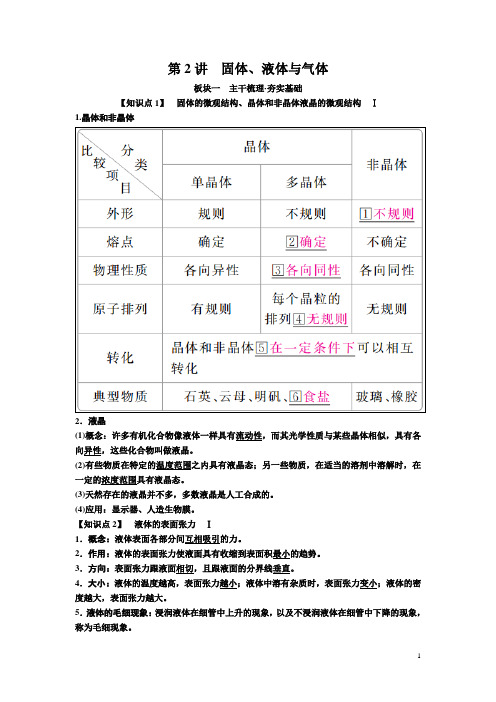 高考物理一轮复习文档第十四章固体、液体与气体讲义