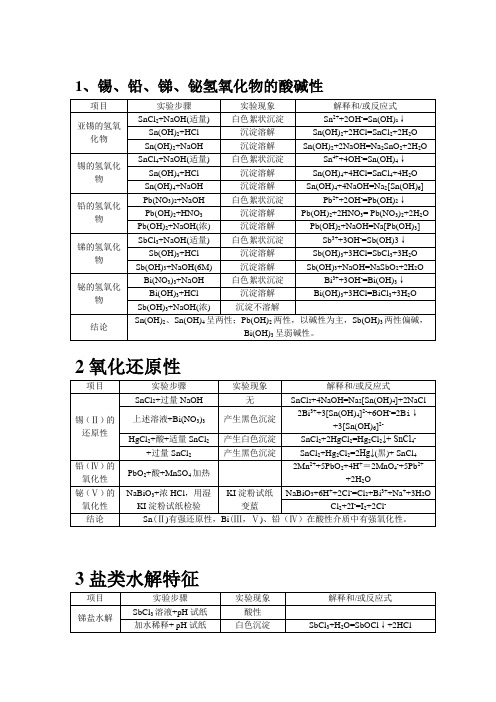 实验八   锡、铅、砷、锑,铋   无机化学实验