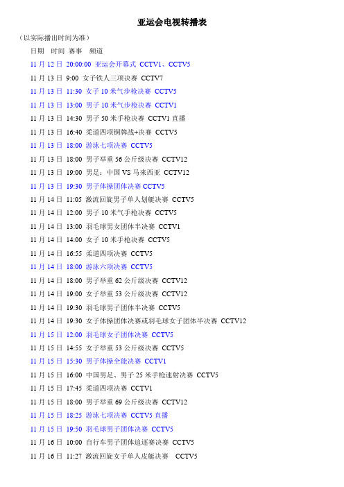 2010年广州亚运会电视转播表