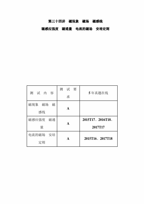2020年高考物理二轮复习讲义:第三十四讲 磁现象 磁场 磁感线