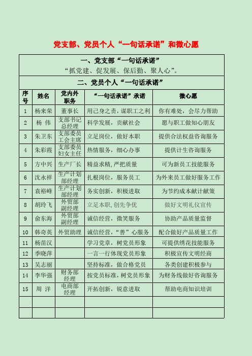 党支部、党员个人“一句话承诺”和微心愿