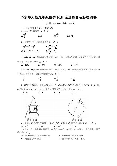 华东师大版九年级数学下册全册综合达标检测卷(含答案)