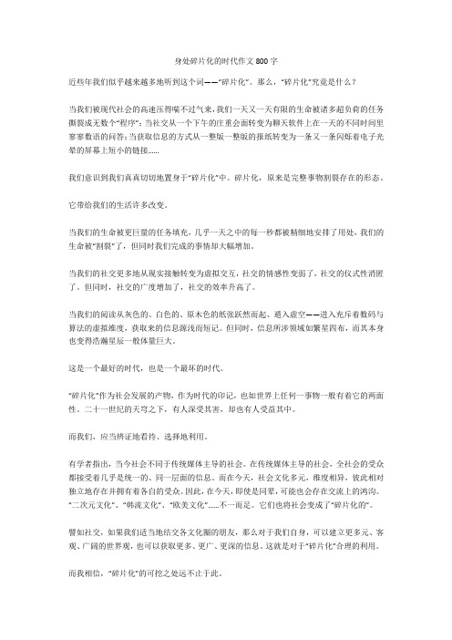 身处碎片化的时代作文800字