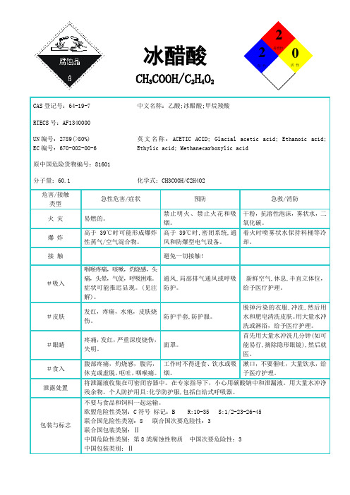 国际化学品安全卡-冰醋酸