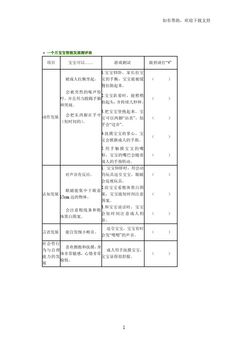 宝宝智能测评表格